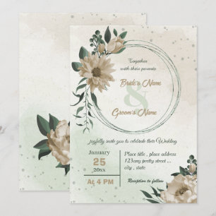 Invitation champagne fleurs verdure mariage