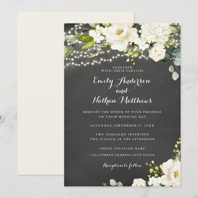 Invitation Champagne Floral Clair Tableau de Mariage (Devant / Derrière)
