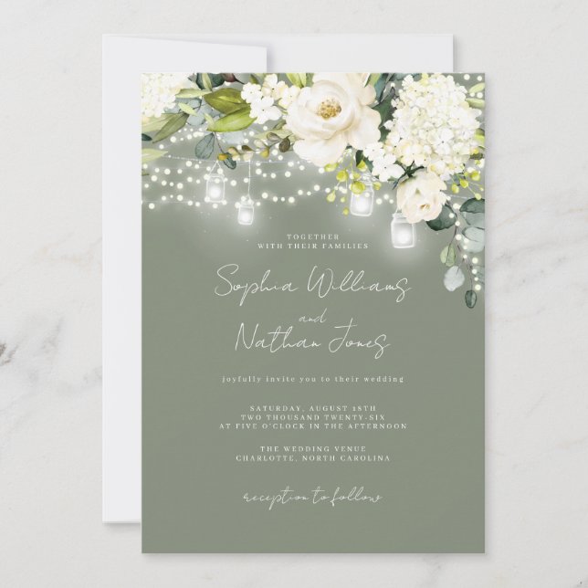 Invitation Champagne Floral Mariage Rustique Sage  (Devant)