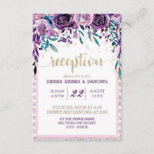 Invitation Champagne Floral Violet Gold Mariage Réception