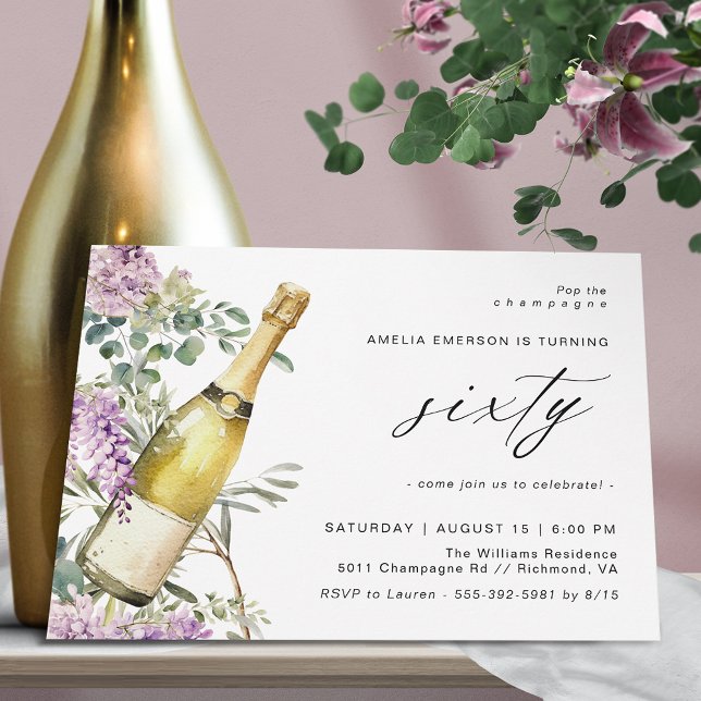Invitation Champagne | Fun Elegant Women's 60th Birthday (Créateur téléchargé)