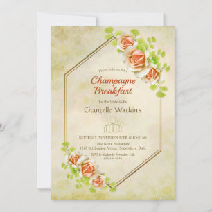 Invitation Champagne géométrique Gold Floral Petit-déjeuner