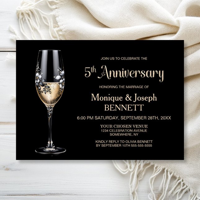 Invitation Champagne Glass Floral 5th Wedding Anniversary (Créateur téléchargé)