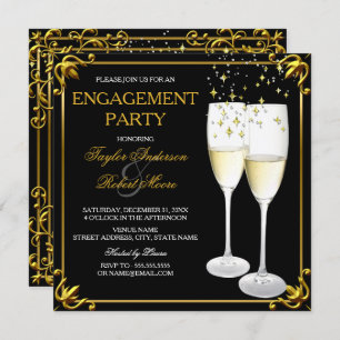 Invitation Champagne Glass Gold Engagement Party