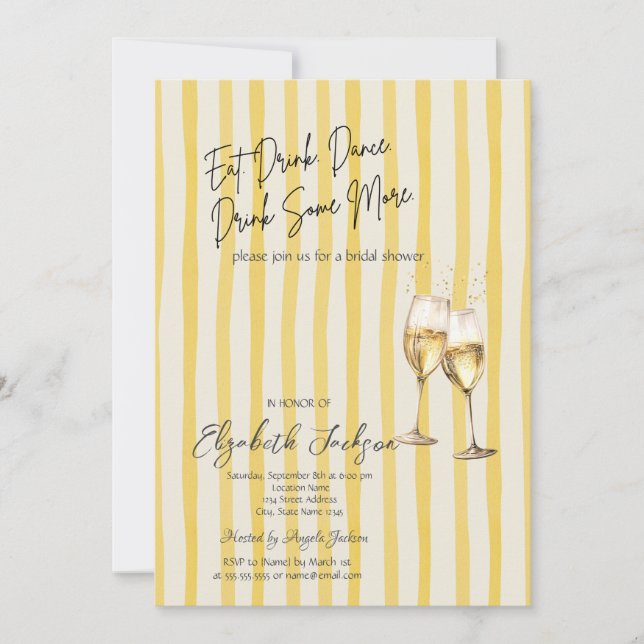 Invitation Champagne Glass Yellow Stripes Bridal Shower (Devant)