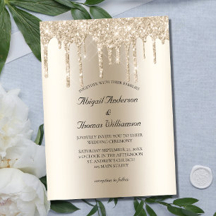 Invitation Champagne Glitter Drip Trendy Elegant Wedding