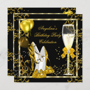 Invitation Champagne Gold Black Parties scintillant talons An