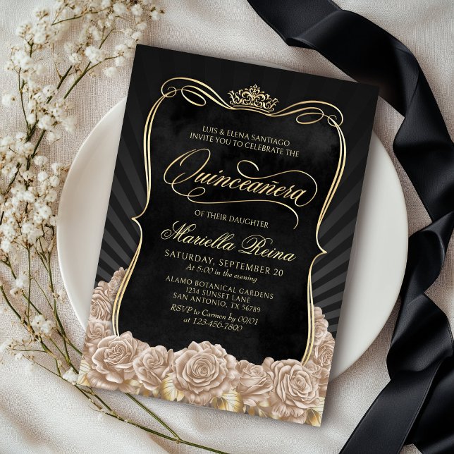 Invitation Champagne Gold Black Quinceañera (Créateur téléchargé)
