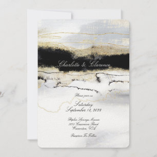 Invitation Champagne Gold Black White Aquarelle Mariage