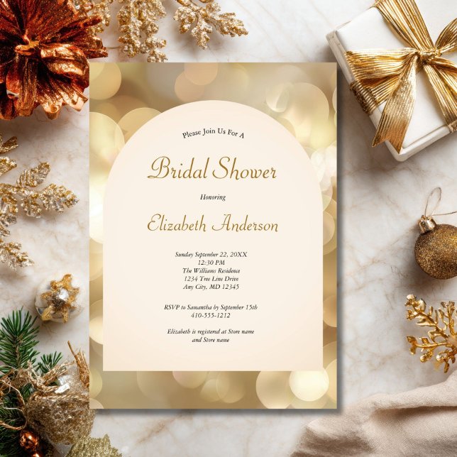 Invitation Champagne Gold Bokeh Elegant Bridal Shower (Champagne Gold Bokeh Arch Bridal Shower invitation Digital or Printed)