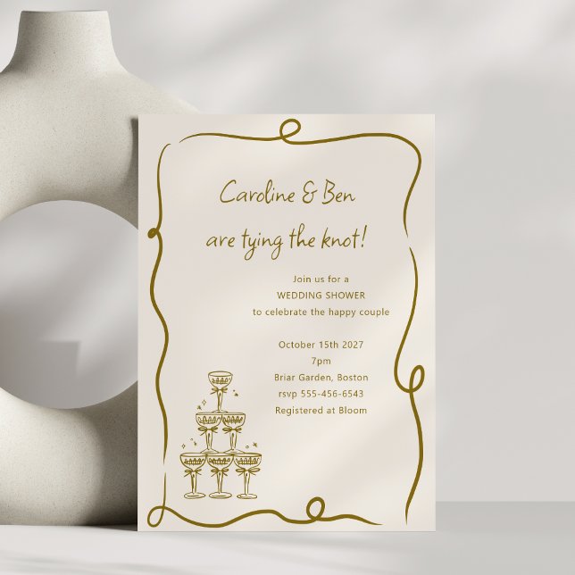 Invitation Champagne Gold Couple Wedding shower manuscrit Cou (Créateur téléchargé)