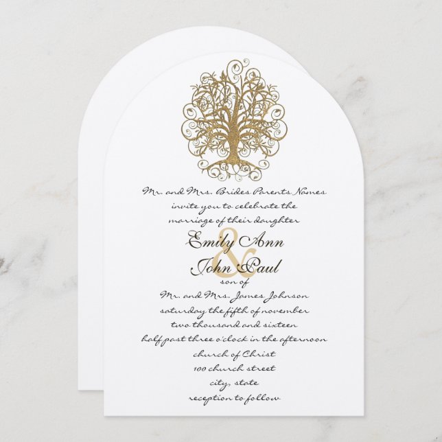 Invitation Champagne Gold Forest Rustic Luxe Tree Mariage (Devant / Derrière)
