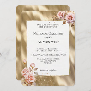 Invitation Champagne Gold Glam Rose Roses Mariage