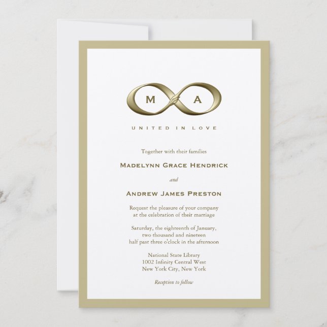 Invitation Champagne Gold Infinity Hand Clasp Mariage Inviter (Devant)