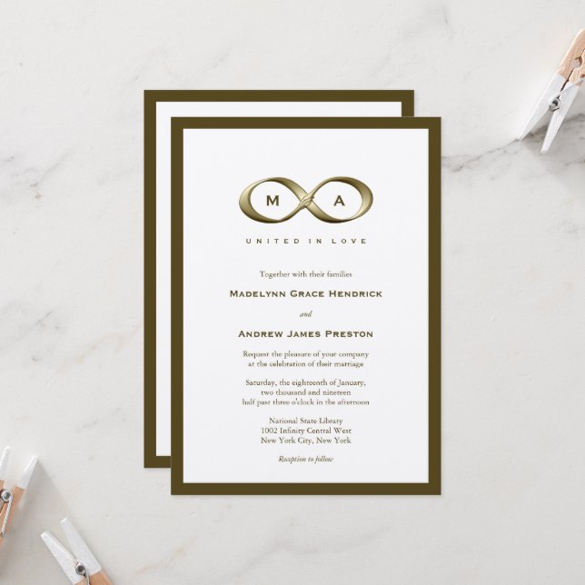 Invitation Champagne Gold Infinity Mariage classique (Devant/Arrière en situation)