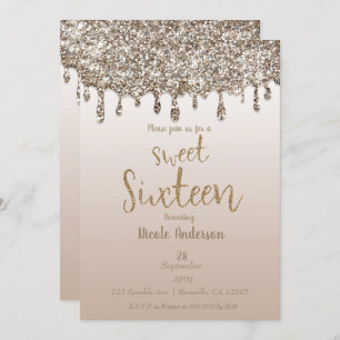 Invitation Champagne Gold Parties scintillant Sweet 16 Seize