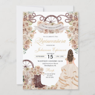 Invitation Champagne Gold Western Charro Quinceanera