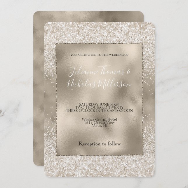 Invitation Champagne Gold White Glitzy Parties scintillant Ma (Devant / Derrière)