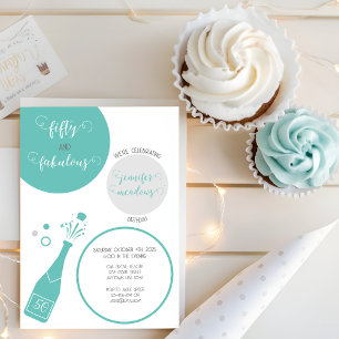 Invitation Champagne gris turquoise 50 et Fabuleux anniversai
