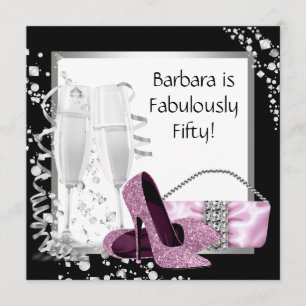 Invitation Champagne Haut talons femmes rose et noir Annivers