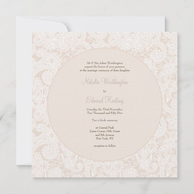 Invitation Champagne Ivoire Dentelle Monogramme Mariage Invit (Devant)