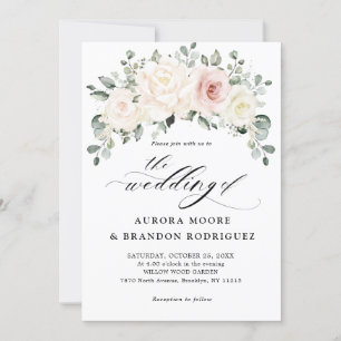 Invitation Champagne Ivory Blush rose Floral Mariage