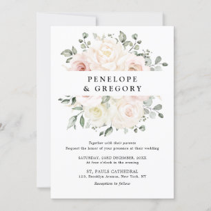 Invitation Champagne Ivory Blush rose Floral Mariage