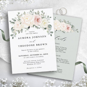 Invitation Champagne Ivory Blush rose Floral Mariage