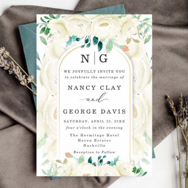 Invitation Champagne Ivory Floral Jardin Monogramme Mariage (Créateur téléchargé)