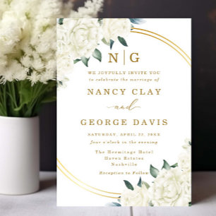 Invitation Champagne Ivory Floral Verdure Monogramme Mariage