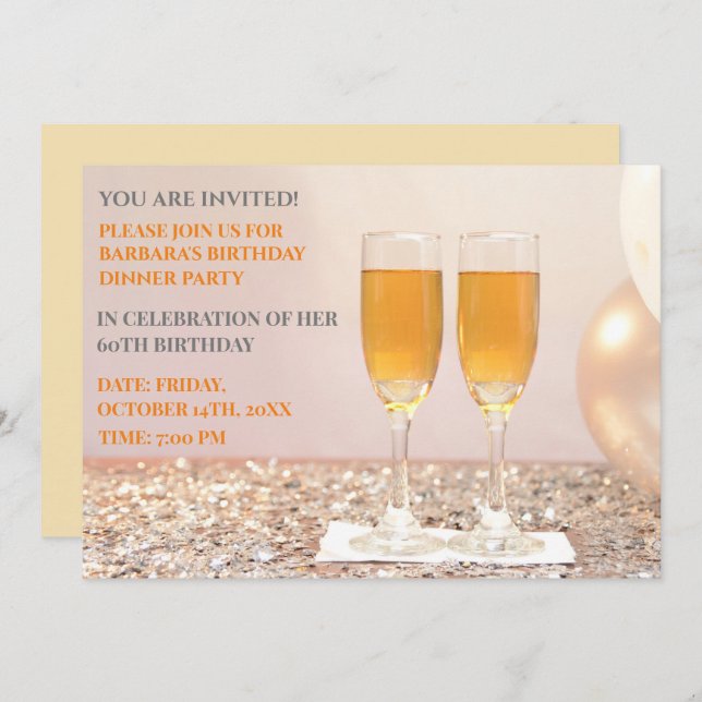 Invitation Champagne jaune clair 60e anniversaire (Devant / Derrière)