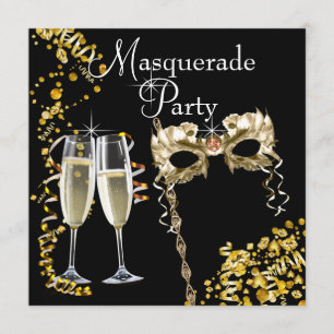 Invitation Champagne Masque Black Gold Masquerade