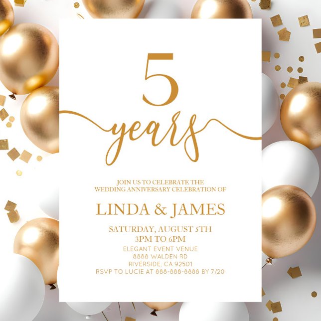 Invitation Champagne minimaliste 5e anniversaire Mariage (Créateur téléchargé)