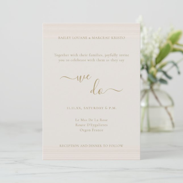 Invitation Champagne minimaliste moderne Gold Nous faisons Ma (Debout devant)
