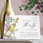 Invitation Champagne moderne | 30e anniversaire des femmes am<br><div class="desc">Jolies invitations à 30e anniversaire avec une aquarelle illustrant une bouteille de champagne entourée de fleurs violettes. Un grand texte "trente" est écrit en script, pour une invitation amusante mais élégante avec une couleur verte pâle coordonnée au verso. (Les couleurs Arrière - plans peuvent être modifiées, si vous le souhaitez,...</div>