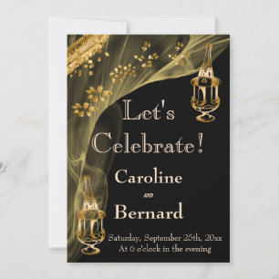 Invitation Champagne Noir & Or Volet d'engagement du saut à g