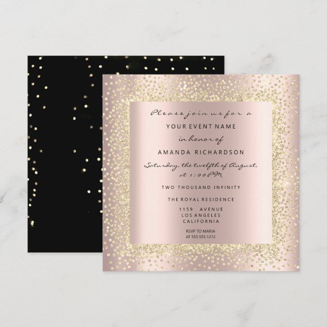 Invitation Champagne Or Rose Blush Minimal Noir Or Gold Confe (Devant / Derrière)