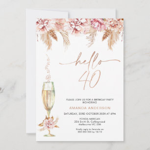 Invitation Champagne Pampas Floral Blush Bonjour 40 Anniversa