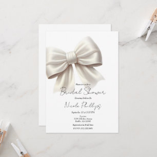Invitation Champagne Perle Blanc Ivoire Nœud Mariage Cérémoni
