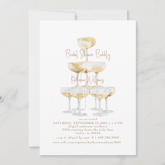 Invitation Champagne pétillant pour la douche de mariée  (Devant)