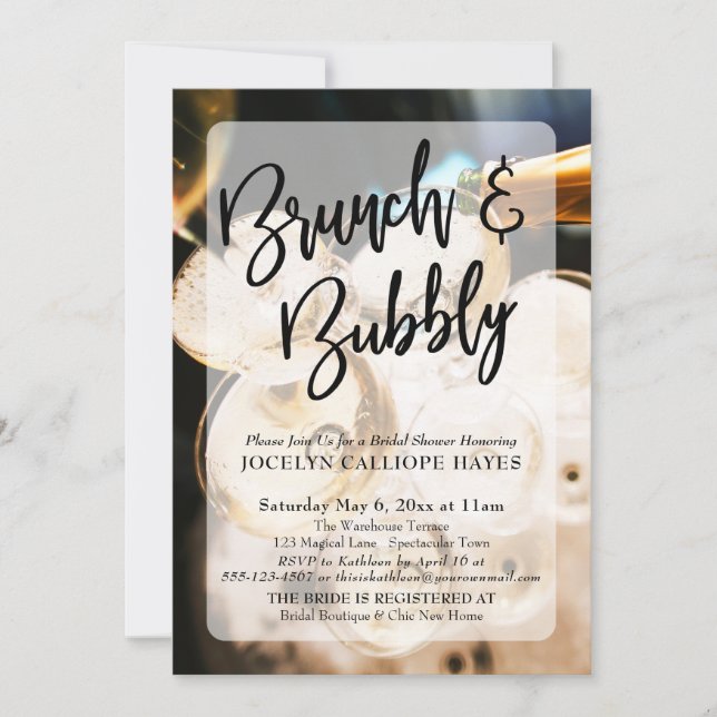 Invitation Champagne Photo Brunch & Bubbly écriture manuscrit (Devant)