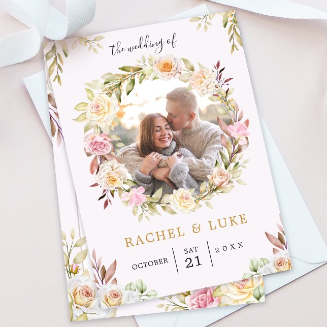 Invitation Champagne PHOTO Floral Chic Mariage (Créateur téléchargé)