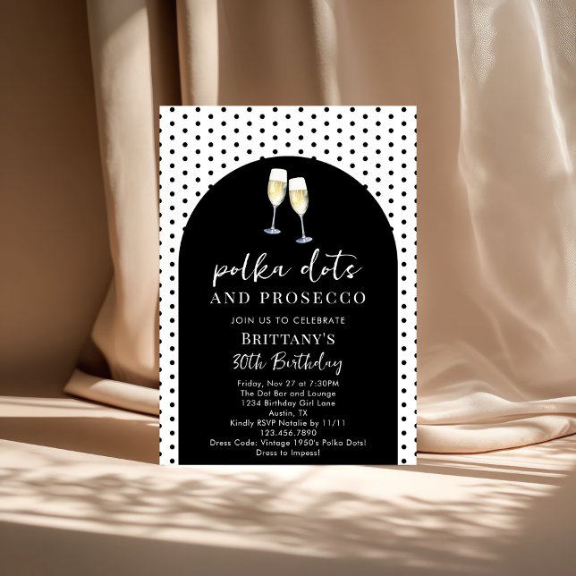 Invitation Champagne Polka Dots and Prosecco Birthday Party (Créateur téléchargé)