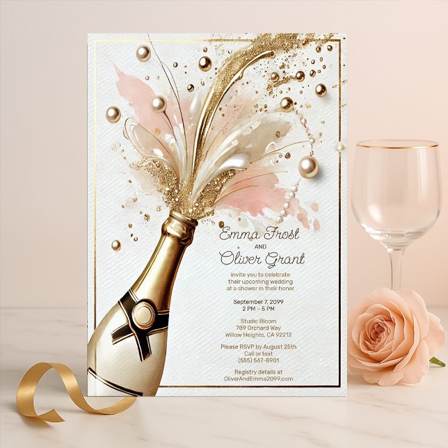 Invitation Champagne Pop Wedding shower Blush et or (Créateur téléchargé)