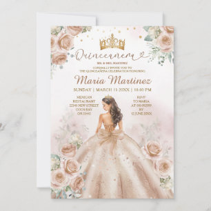 Invitation Champagne Princess Floral Gold Parties scintillant