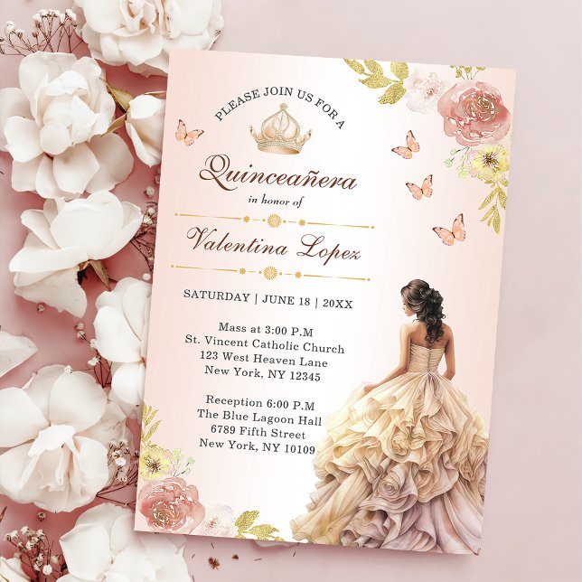Invitation Champagne Princesse Robe Quinceañera Anniversaire (Créateur téléchargé)