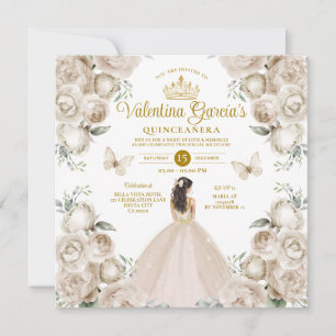 Invitation Champagne Quinceañera 15 Anos Fleurs Couronne d'or