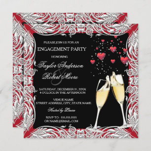 Invitation Champagne Red Heart Engagement Party