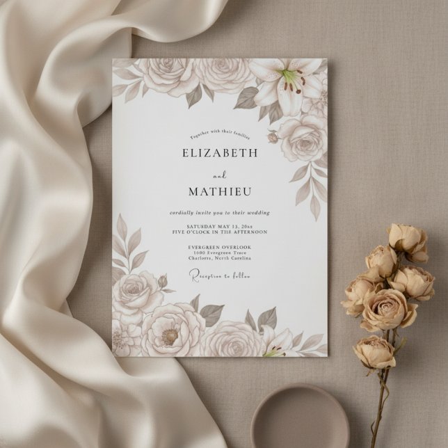 Invitation Champagne Refined Floral Wedding (Créateur téléchargé)