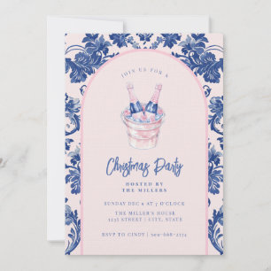Invitation Champagne rose et bleu Damas